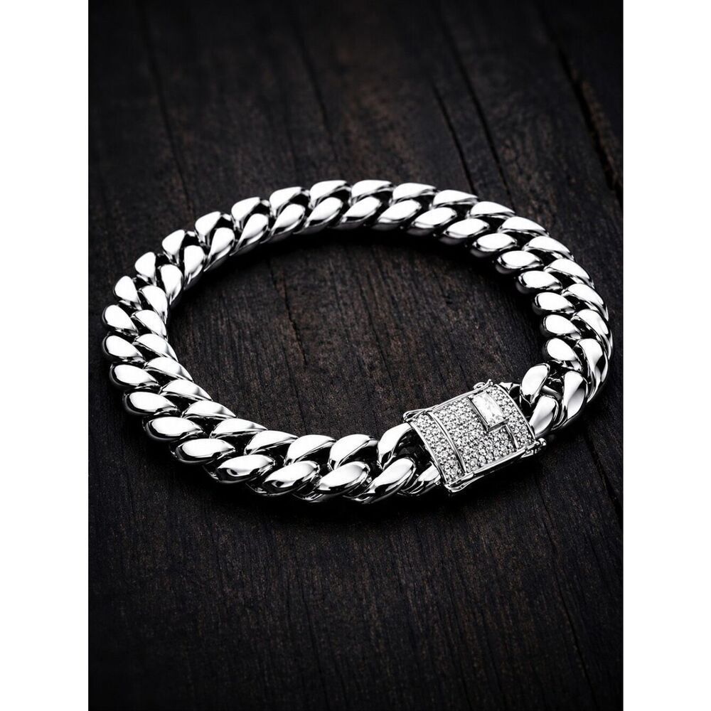 10mm Stainless Diamond Clasp Bracelet